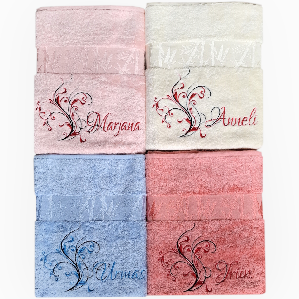 Tagasihoidliku ornamentikandiga vannirätik. 140x70cm, 100% bambusviskoos